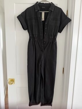 Classic Black Short-Sleeve Button-Front Jumpsuit